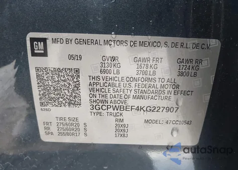 2019 Chevrolet Silverado 1500 Custom из США, поврежденный, VIN 3GCPWBEF4KG227907